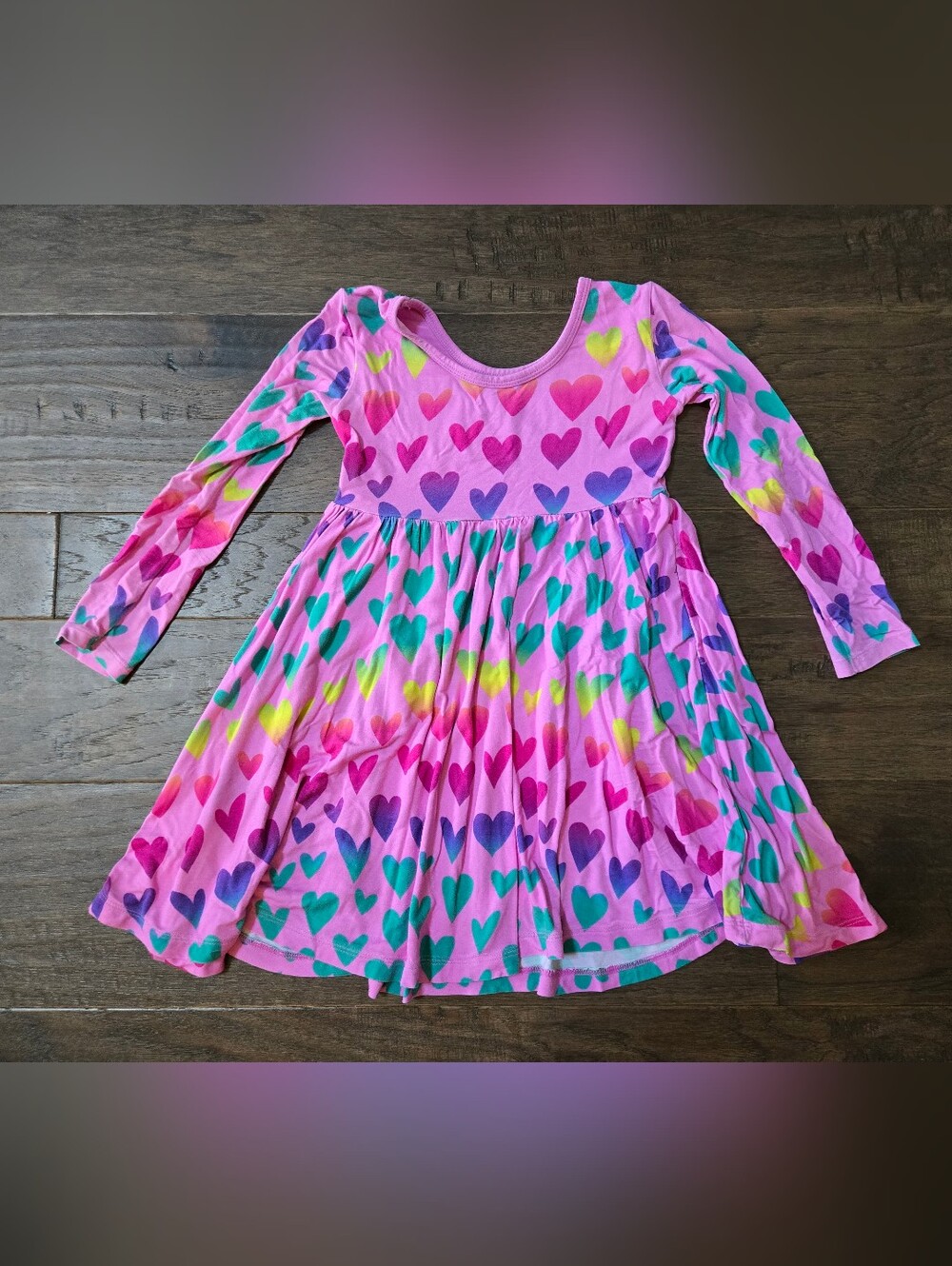 Little Sleepies Pink Heart Print Long Sleeve Twirl Dress - Picture 2 of 3